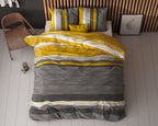 Dekbedovertrek katoen-polyester gestreept Drake oker en antraciet 200 x 220 cm, met kussenslopen 60 x 70 cm