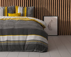 Dekbedovertrek katoen-polyester gestreept Drake oker en antraciet 200 x 220 cm, met kussenslopen 60 x 70 cm