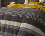 Dekbedovertrek katoen-polyester gestreept Drake oker en antraciet 200 x 220 cm, met kussenslopen 60 x 70 cm