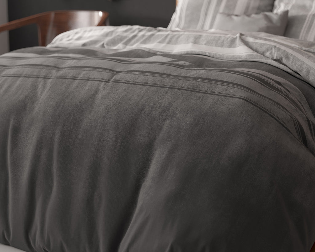Dekbedovertrek katoen-polyester Moon Lights grijs gestreept 240 x 220 cm, met kussenslopen 60 x 70 cm