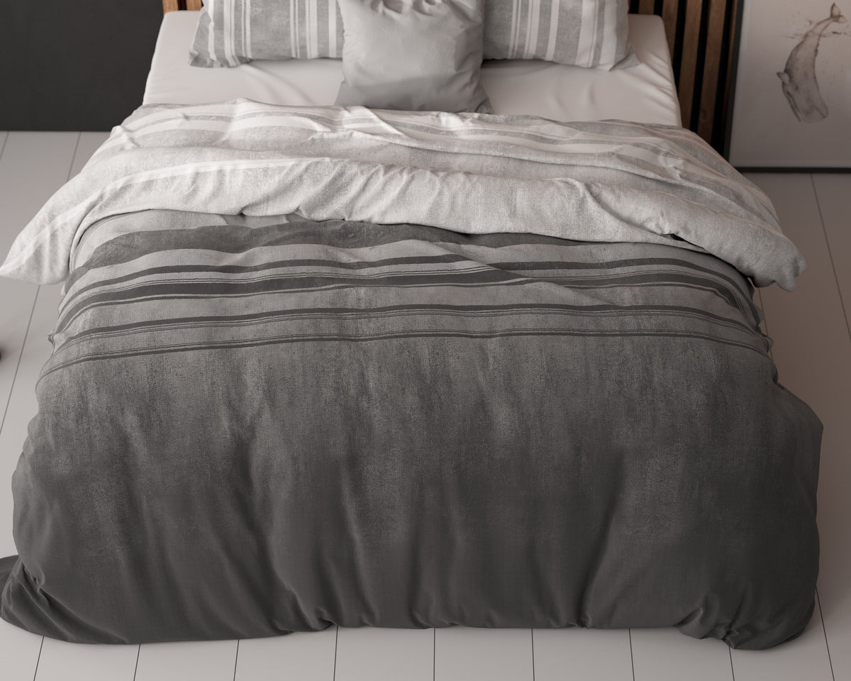 Dekbedovertrek katoen-polyester Moon Lights grijs gestreept 240 x 220 cm, met kussenslopen 60 x 70 cm