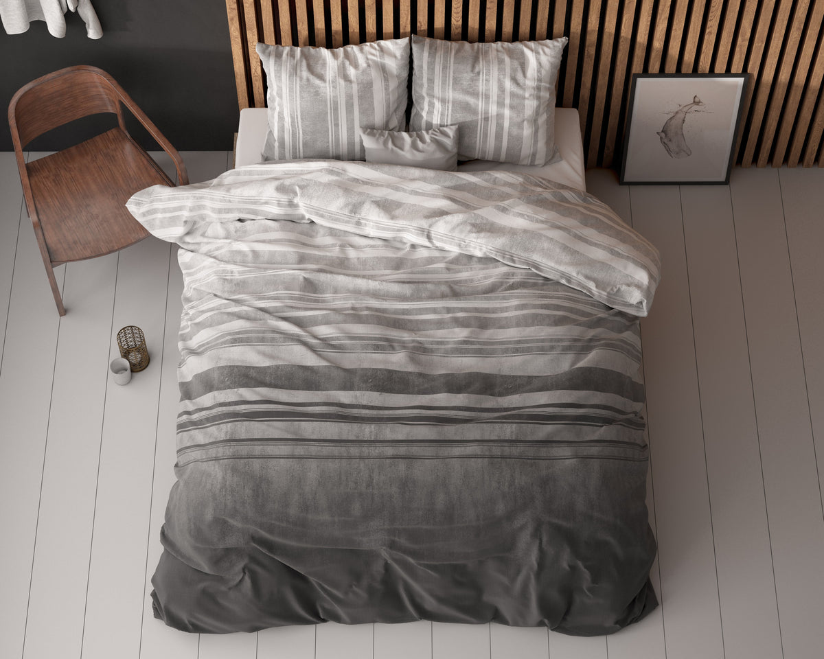Dekbedovertrek katoen-polyester Moon Lights grijs gestreept 240 x 220 cm, met kussenslopen 60 x 70 cm