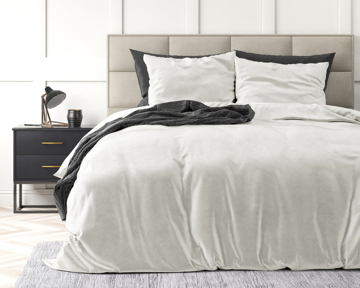 Dekbedovertrek velvet polyester effen wit 140 x 220 cm, met kussensloop 60 x 70 cm, eenpersoons