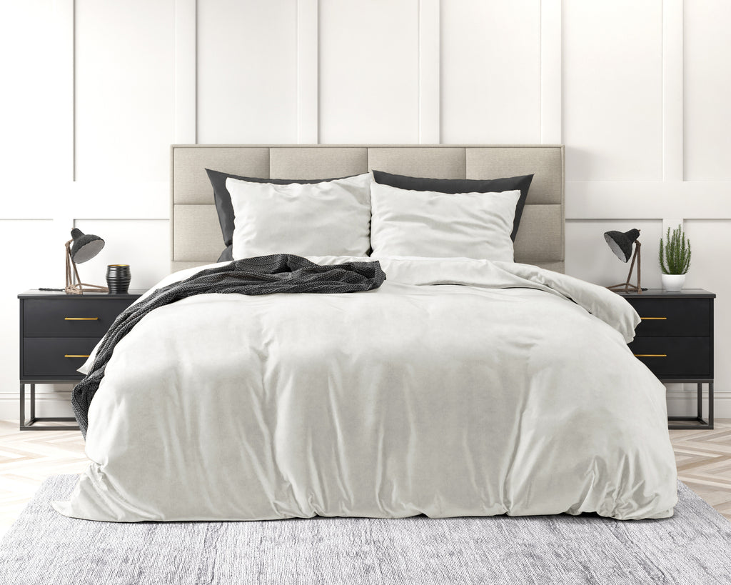Dekbedovertrek velvet polyester effen wit 140 x 220 cm, met kussensloop 60 x 70 cm, eenpersoons