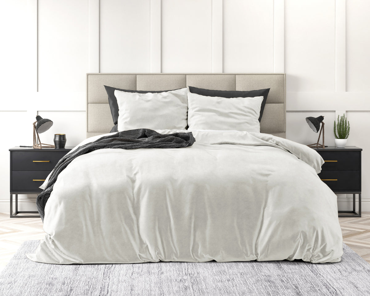 Dekbedovertrek velvet polyester effen wit 140 x 220 cm, met kussensloop 60 x 70 cm, eenpersoons