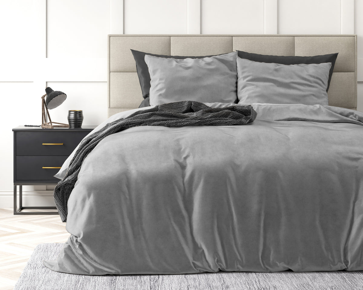 Dekbedovertrek velvet polyester effen grijs 140 x 220 cm, met kussensloop 60 x 70 cm