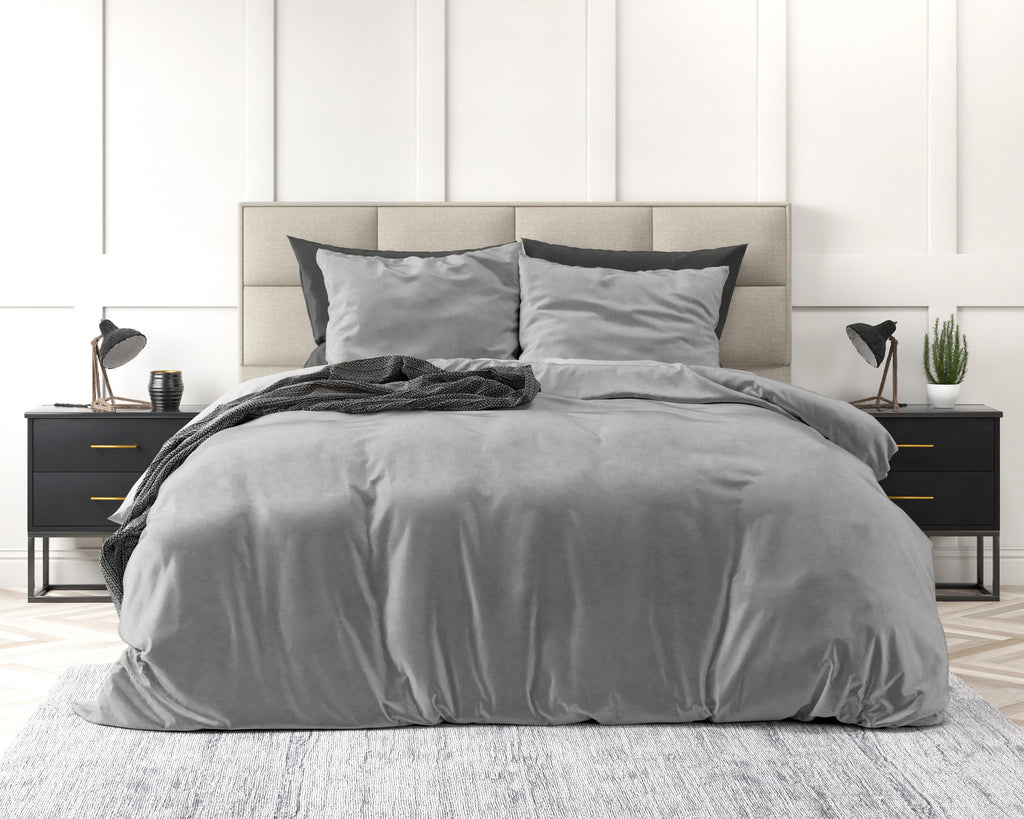 Dekbedovertrek velvet polyester effen grijs 140 x 220 cm, met kussensloop 60 x 70 cm