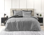 Dekbedovertrek velvet polyester effen grijs 140 x 220 cm, met kussensloop 60 x 70 cm