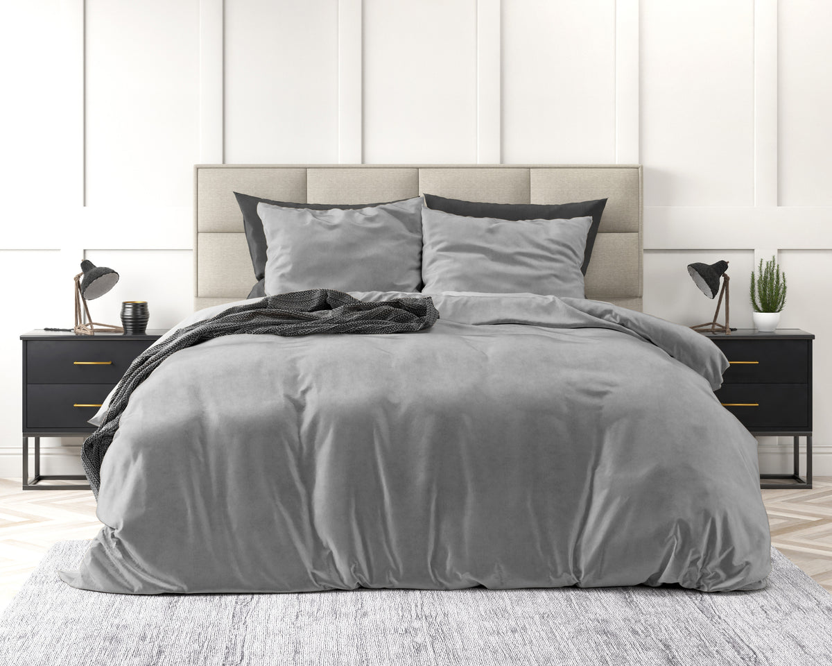 Dekbedovertrek velvet polyester effen grijs 140 x 220 cm, met kussensloop 60 x 70 cm