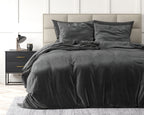 Dekbedovertrek velvet antraciet 200 x 220 cm, met 2 kussenslopen 60 x 70 cm