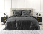 Dekbedovertrek velvet antraciet 200 x 220 cm, met 2 kussenslopen 60 x 70 cm