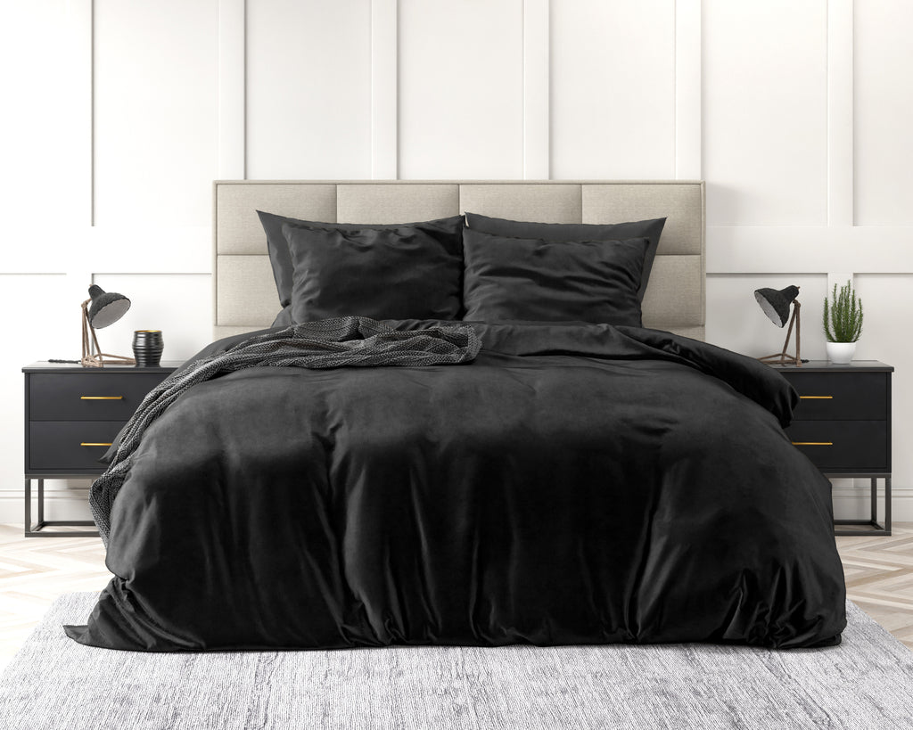 Dekbedovertrek fluweel effen zwart 140 x 220 cm, met kussensloop 60 x 70 cm, eenpersoons