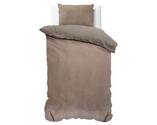 Dekbedovertrek velvet taupe 140 x 220 cm, effen, met 1 kussensloop 60 x 70 cm voor de slaapkamer