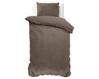 Dekbedovertrek velvet taupe 140 x 220 cm, effen, met 1 kussensloop 60 x 70 cm voor de slaapkamer