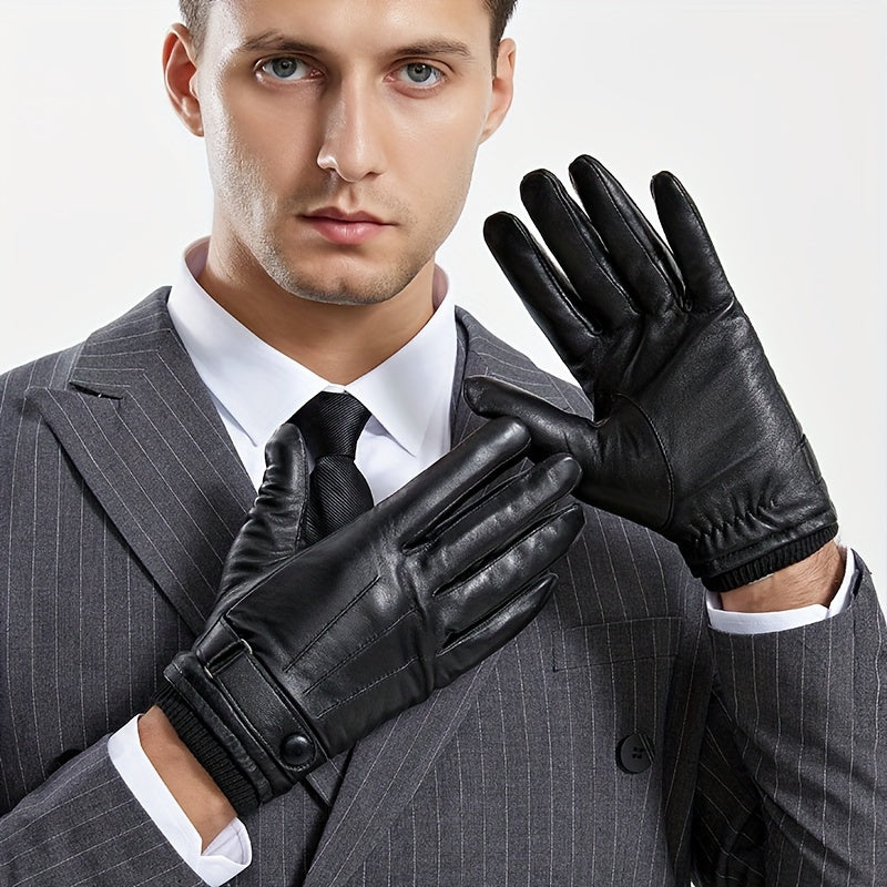 Black gloves with knitted cuffs and buckle fastening