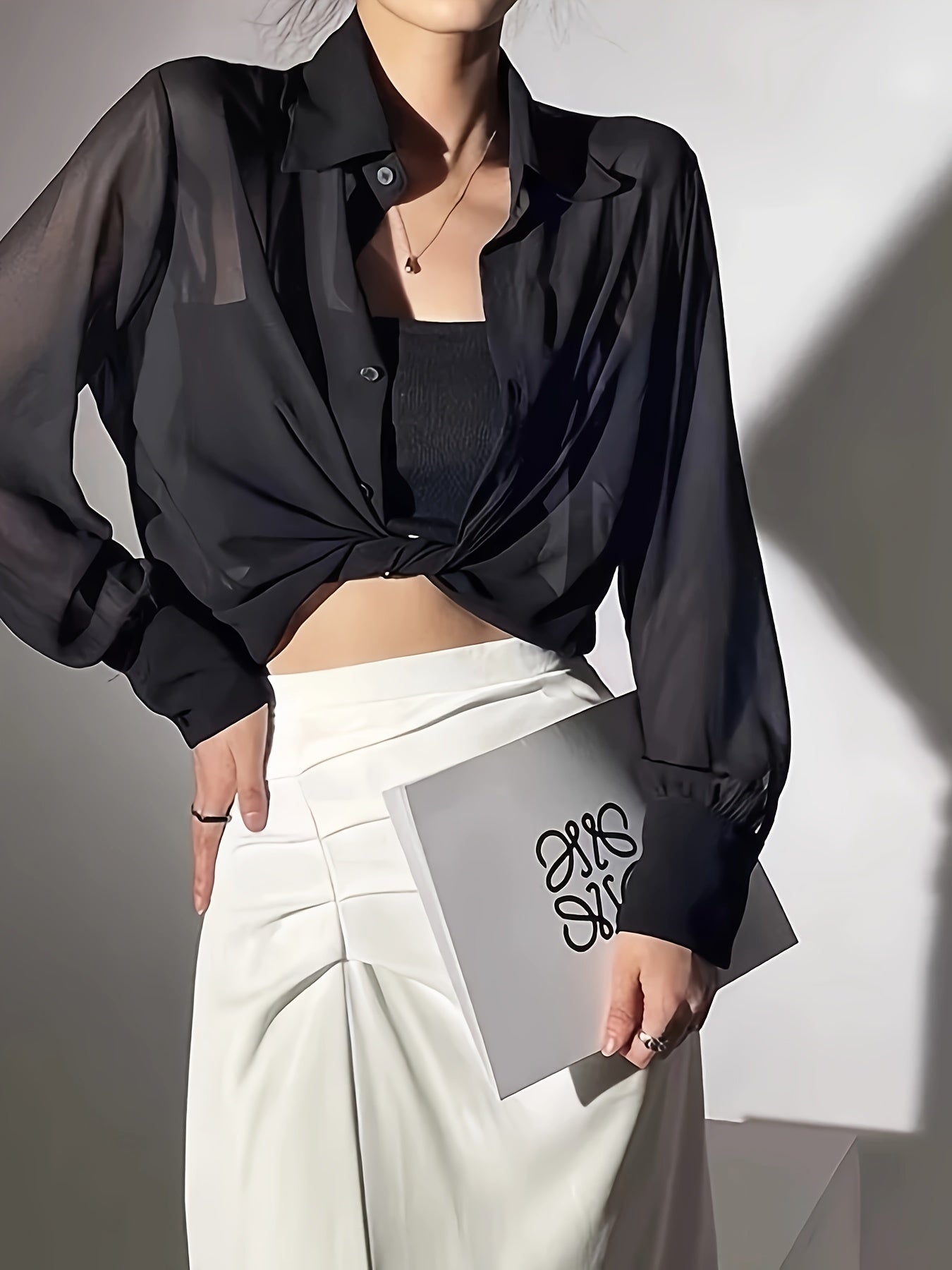 Women's Long Sleeve Blouse Transparent Loose Modern for Everyday and Leisure