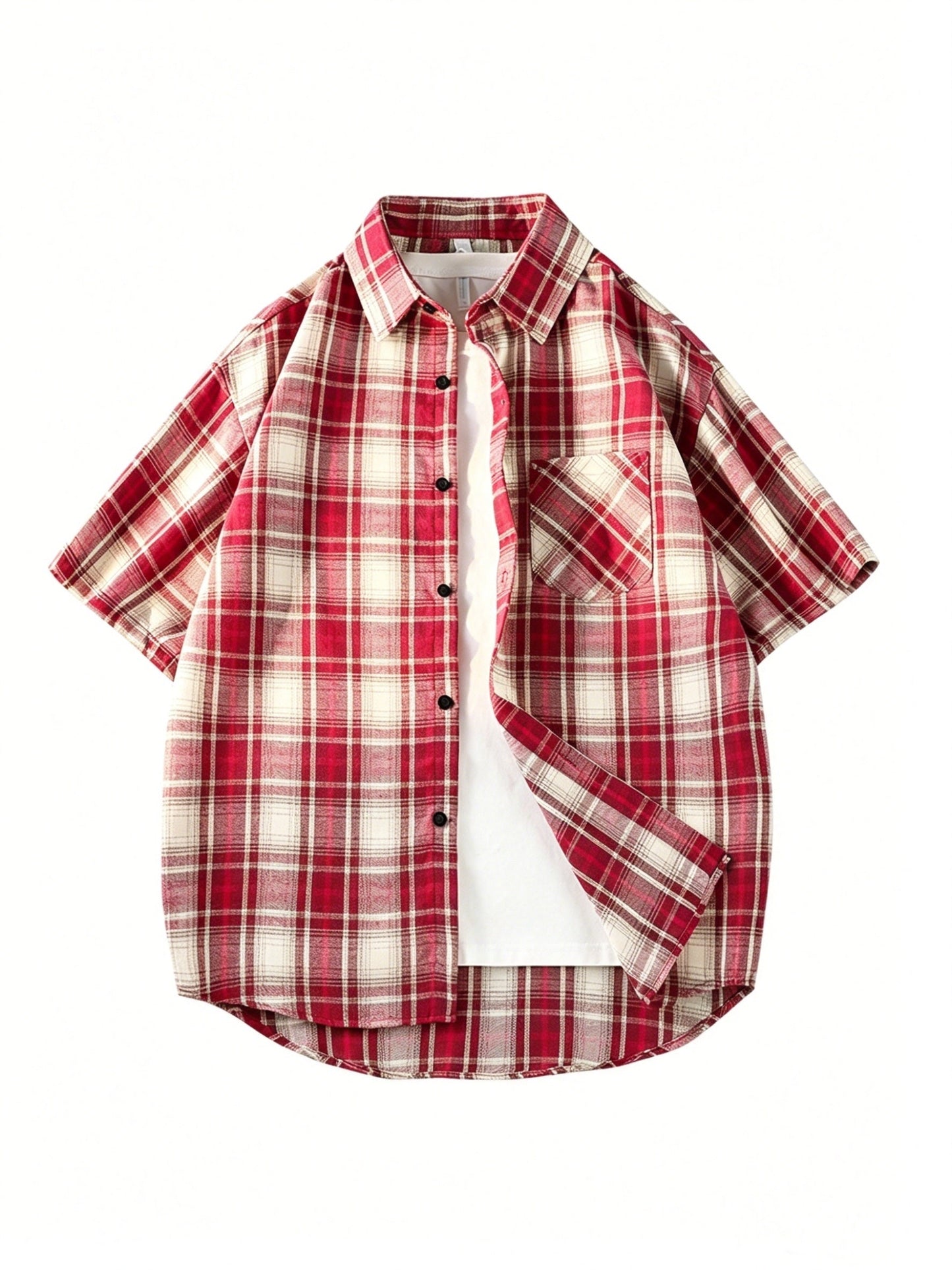Men's Short Sleeve Casual Shirt Checked Vintage Look Streetwear