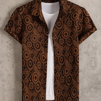 Men's Resort Short-Sleeve Shirt with Modern Medallion Pattern – Stylish Casual Shirt for Summer & Vacation