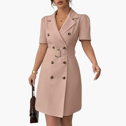 Women's Elegant Blazer Dress with Belt and Short Sleeves – Business & Occasion Wear