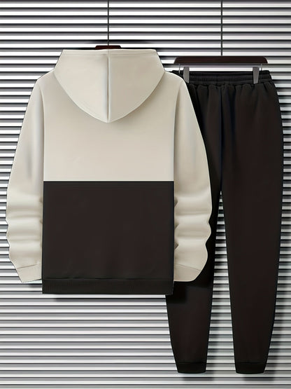 Men's two-piece tracksuit with hoodie and pants, striped color-block design
