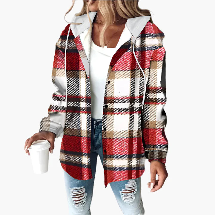 Women's Flannel Hoodie Jacket in Checkered Look – Casual and Cozy for Autumn and Everyday Use