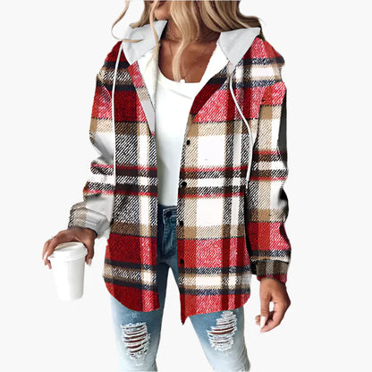 Women's Flannel Hoodie Jacket in Checkered Look – Casual and Cozy for Autumn and Everyday Use