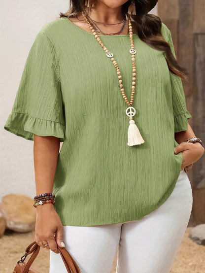 Women's Elegant Blouse with Ruffle Hem and Loose Fit – Perfect for Everyday and Office