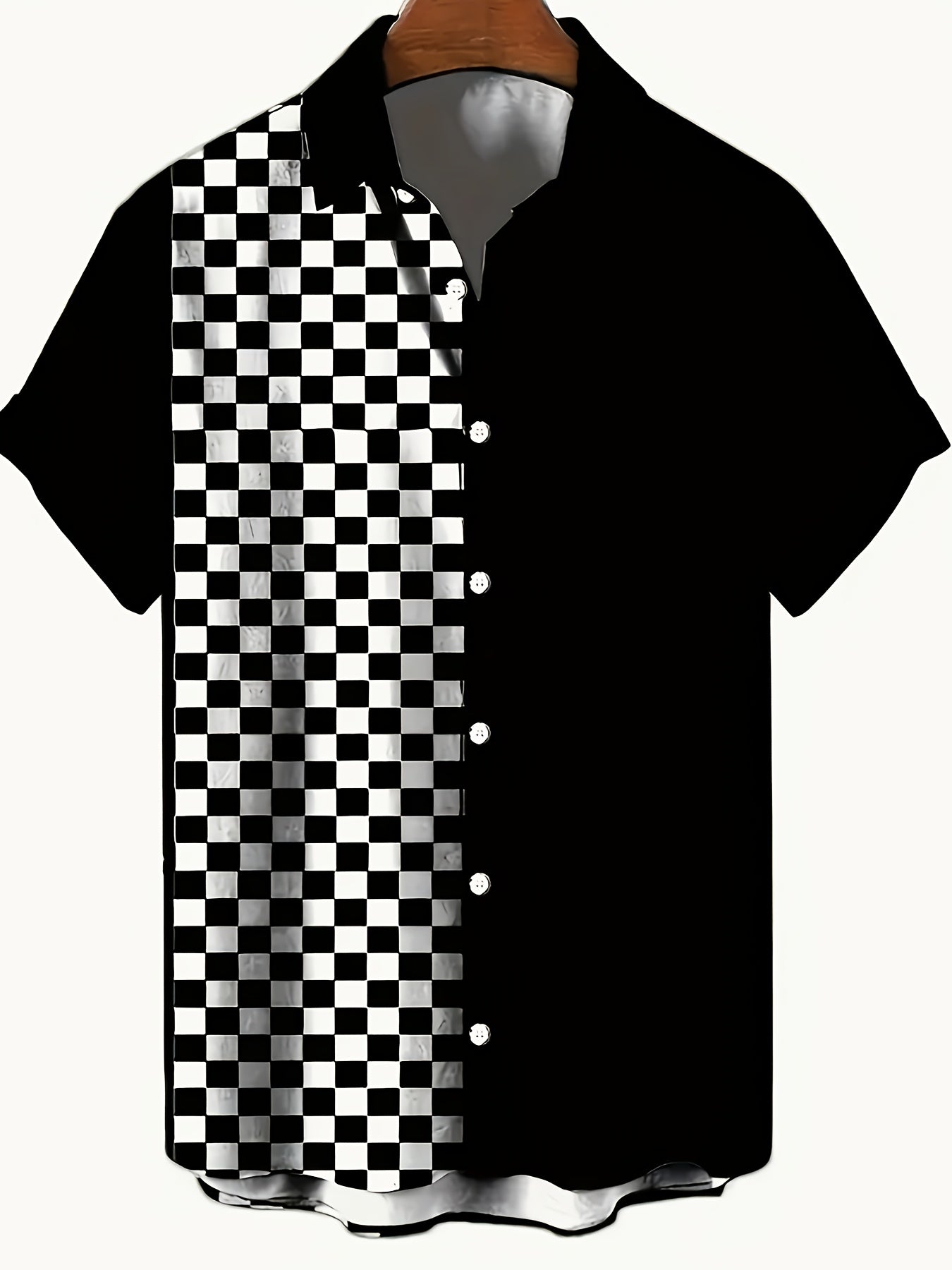 Men's Short-Sleeve Casual Shirt with Checkerboard Pattern Street Style Modern