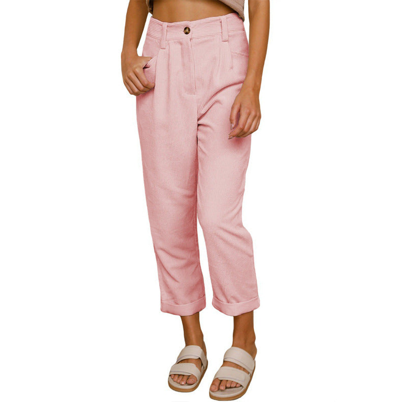 Jane – High-waisted casual corduroy pants with straight leg