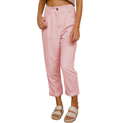 Jane – High-waisted casual corduroy pants with straight leg