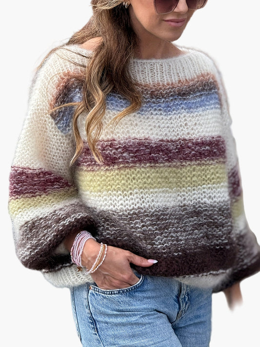 Damen Strickpullover mit Streifenmuster – Eleganter Herbst/Winter Pullover, Bequemer Alltagslook