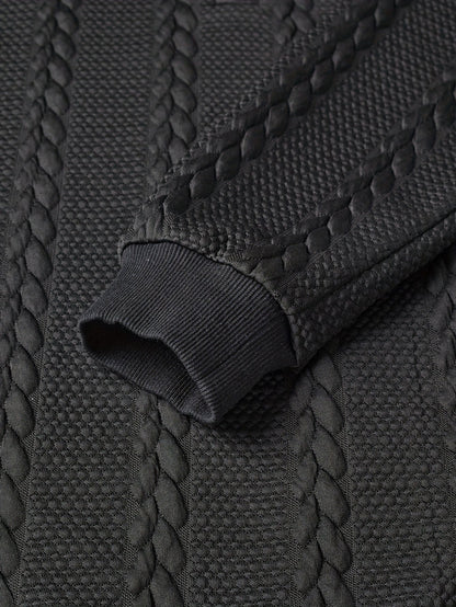 Men's textured black long-sleeve knit polo shirt