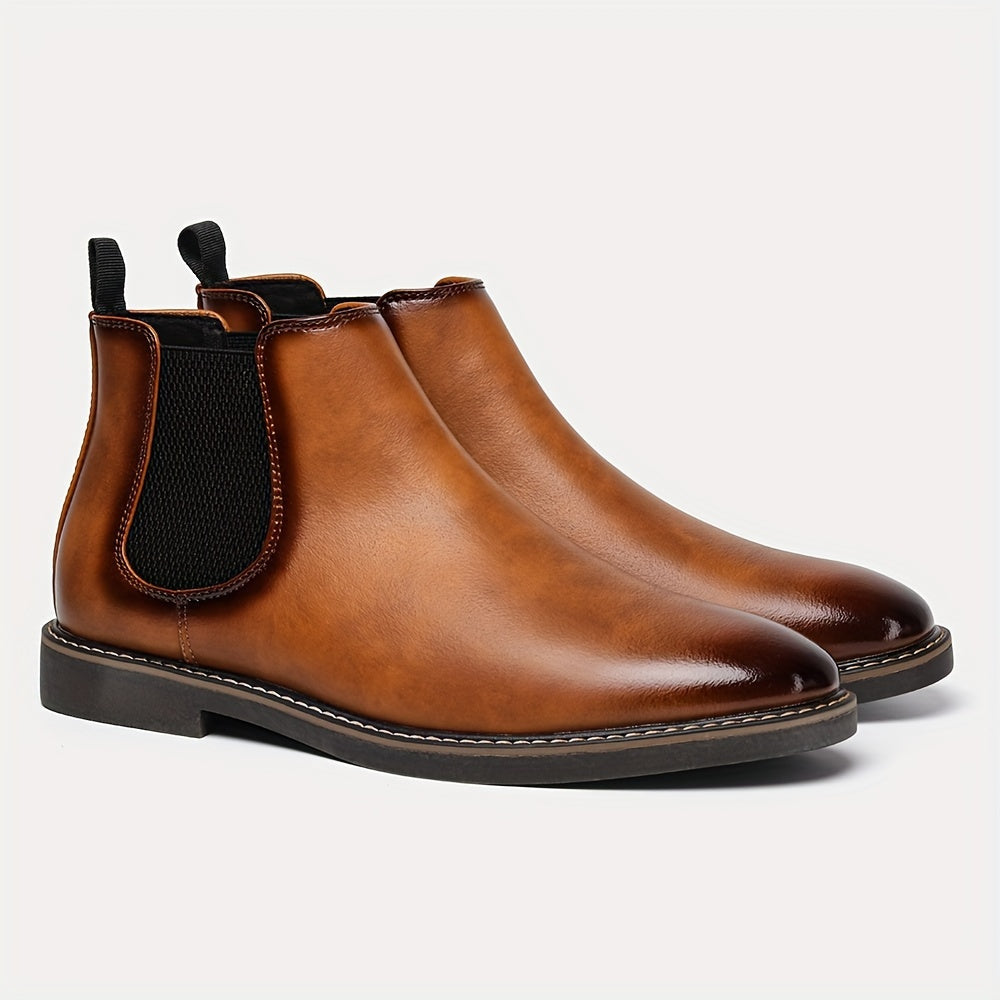 Men's brown Chelsea boots, slip-on with elastic panels