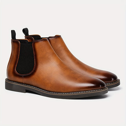 Men's brown Chelsea boots, slip-on with elastic panels