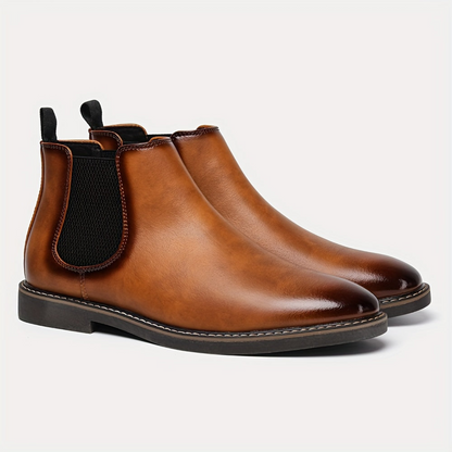 Men's brown Chelsea boots, slip-on with elastic panels