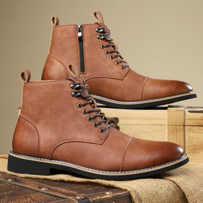 Herren Stiefel Schnürschuhe mit Reißverschluss und Zehenkappe