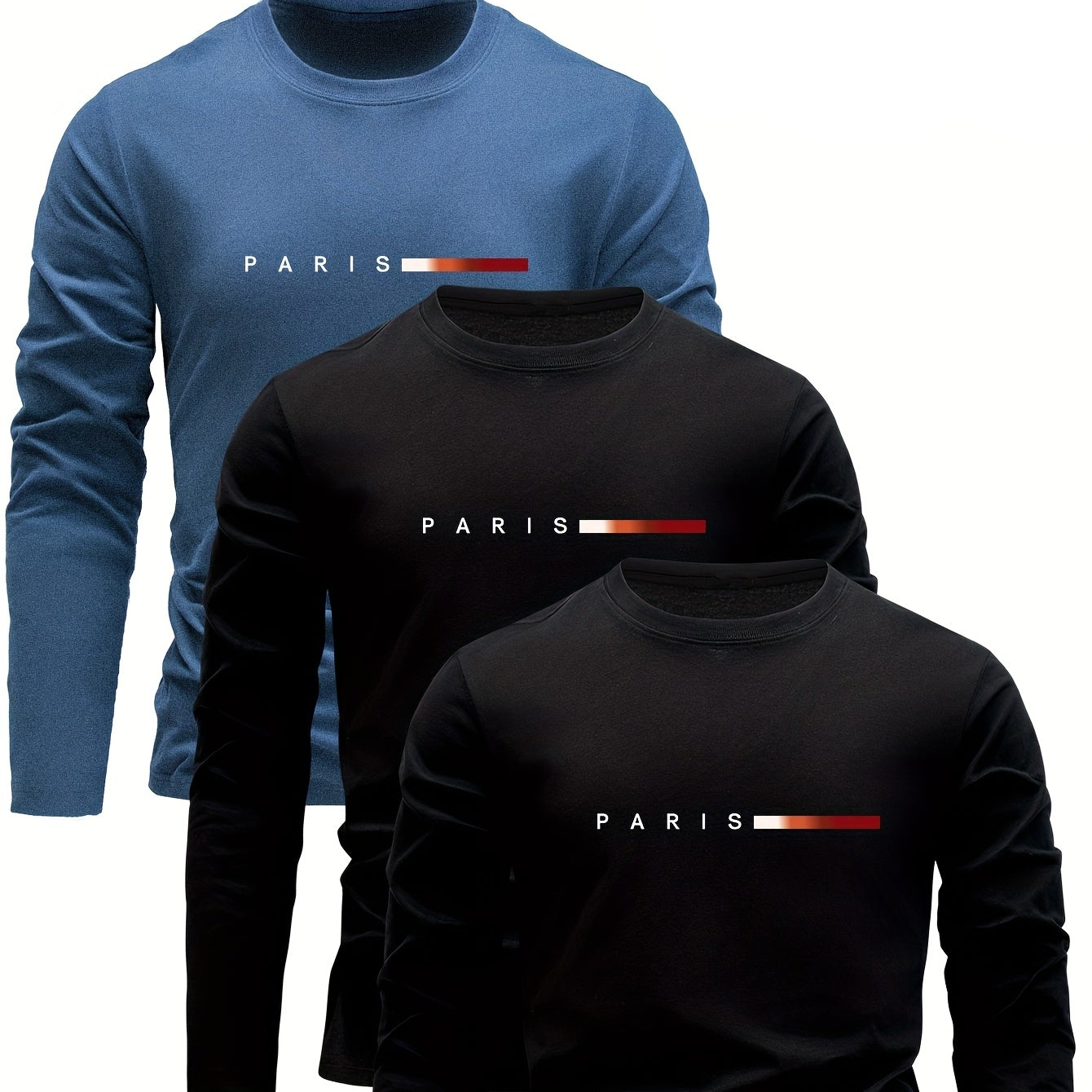 Men's long-sleeve T-shirt 3-piece set "Paris" crew neck