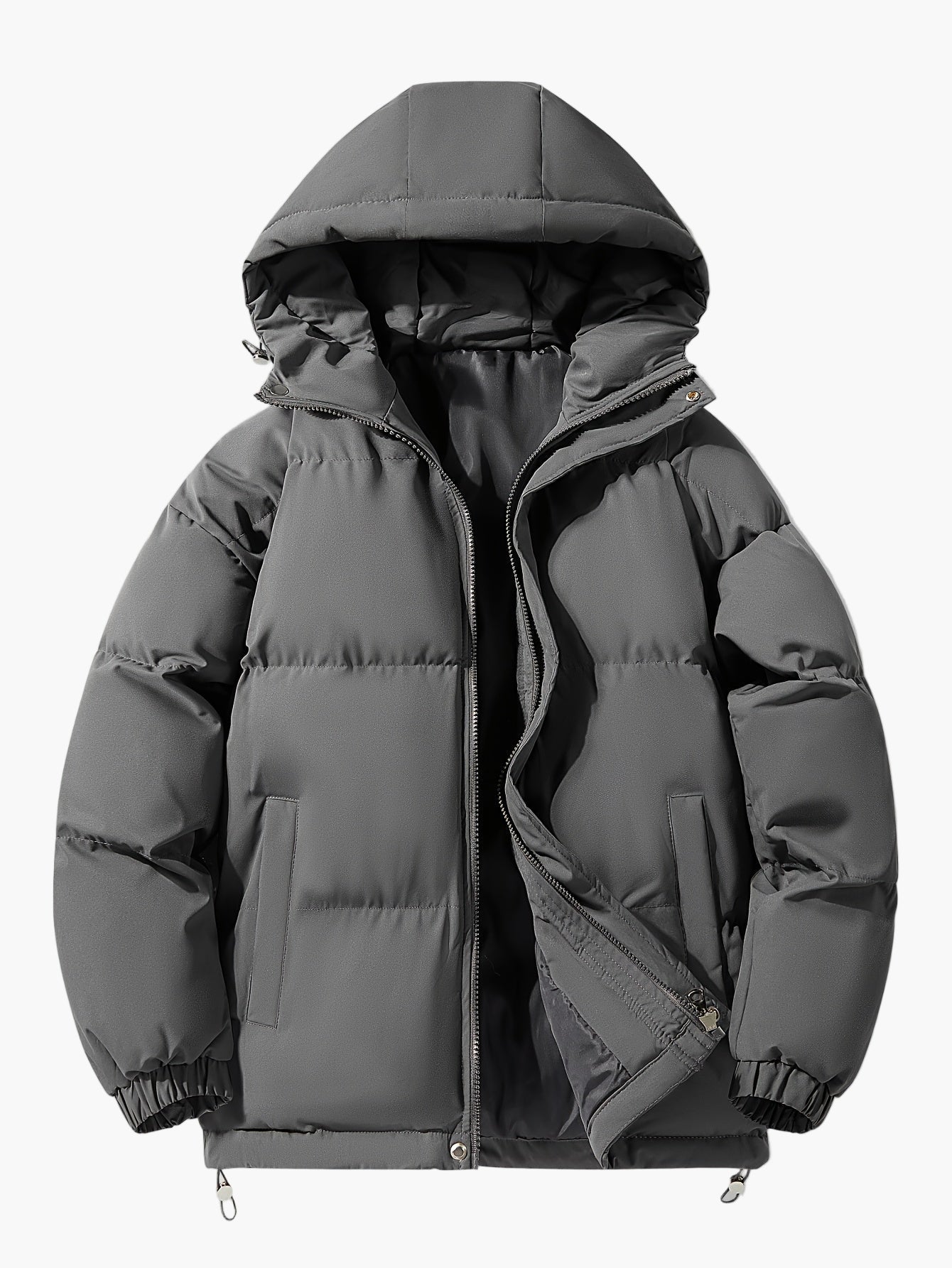Men's Winter Quilted Jacket with Hood, Casual Outdoor Warm Jacket
