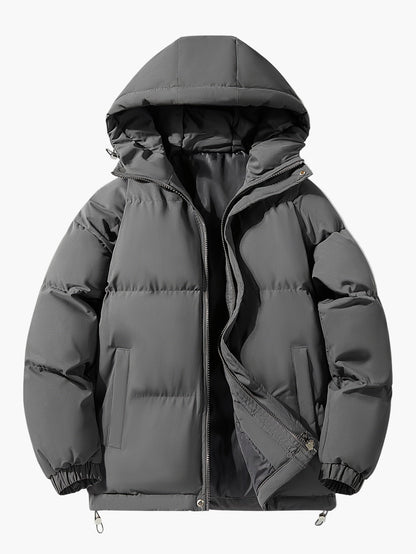 Men's Winter Quilted Jacket with Hood, Casual Outdoor Warm Jacket