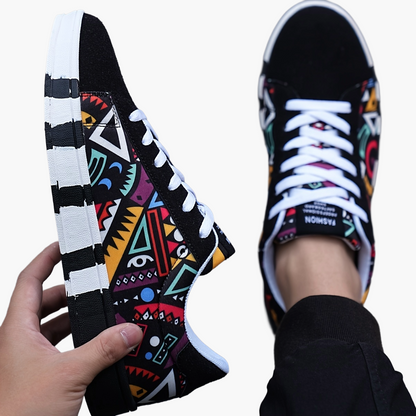 Men's sneakers with colorful geometric pattern – street style casual shoes for outdoor and everyday use