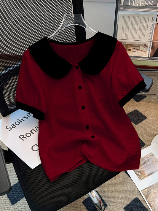 Women's blouse with vintage collar and button placket – elegant casual style for office & everyday wear