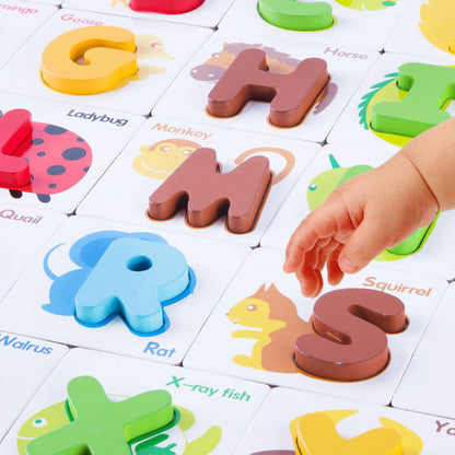 Children's Educational Toy Wooden Alphabet Letter Puzzle with Cards – Unisex, Preschool, Early Education