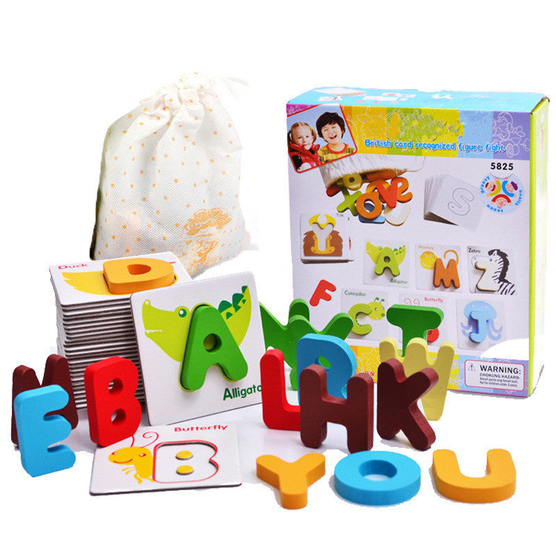 Children's Educational Toy Wooden Alphabet Letter Puzzle with Cards – Unisex, Preschool, Early Education