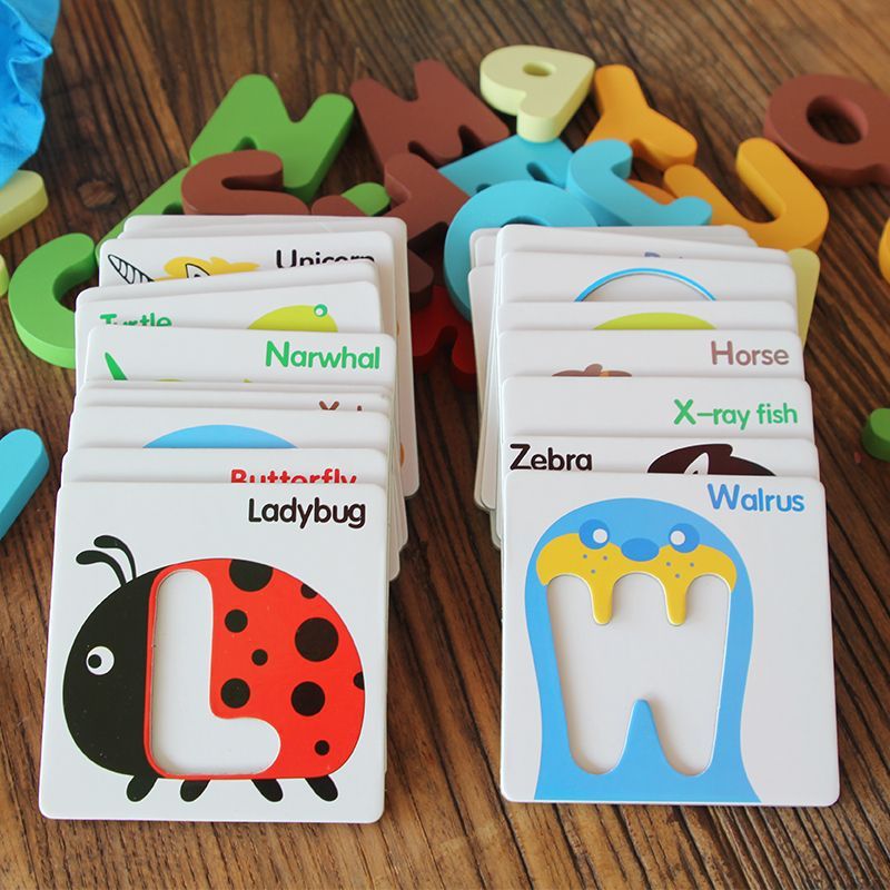 Children's Educational Toy Wooden Alphabet Letter Puzzle with Cards – Unisex, Preschool, Early Education