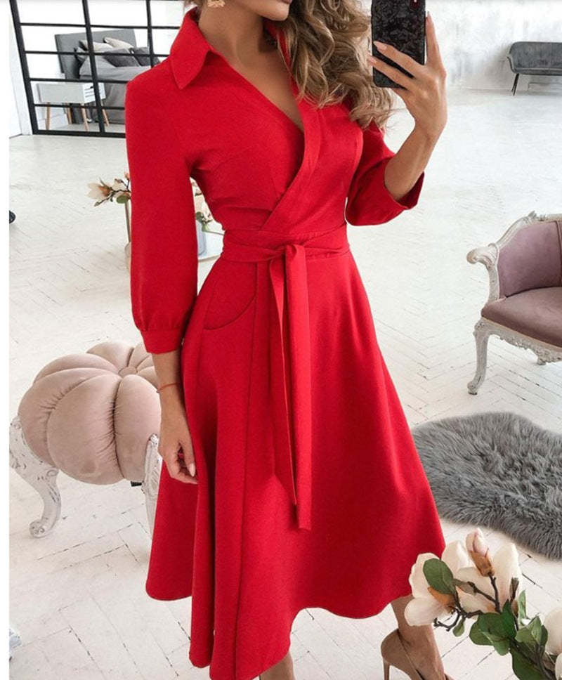 Ruby – Sexy Fashion Langärmliges Kleid mit tiefem V-Ausschnitt und unregelmäßigem Saum