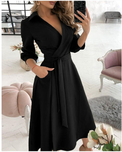 Ruby – Sexy Fashion Langärmliges Kleid mit tiefem V-Ausschnitt und unregelmäßigem Saum
