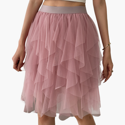 Damen Tüllrock mit Stufen-Design, Eleganter Lagenlook, Modisch für Freizeit und besondere Anlässe