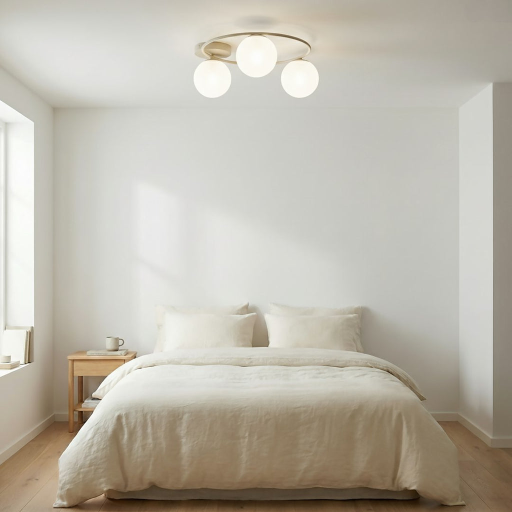 Plafondlamp gepoedercoat staal en glas Sopra, beige, Ø 47 cm, 3 fittingen E14 voor woonkamer, slaapkamer en hal