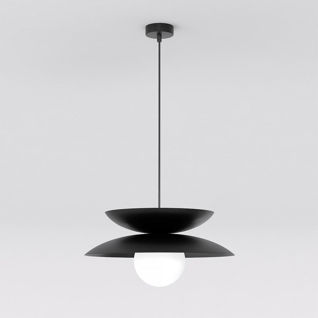 Hanglamp Nagoya gepoedercoat staal en glas, zwart met witte kap, Scandinavisch, Ø 41 cm, G9