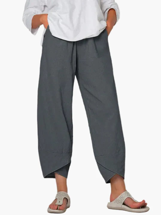 Women's Wide Cropped Trousers with Overlapping Hem – Fashionable, Comfortable & Versatile for Everyday and Leisure Use
